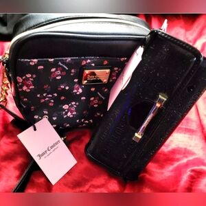 NWT Juicy Couture Crossbody Bag Ditzy Rose Black and Wallet Bundle